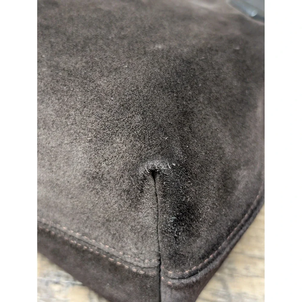 Brown Suede Leather Satchel Bag Top Handle with Detachable Strap‎
